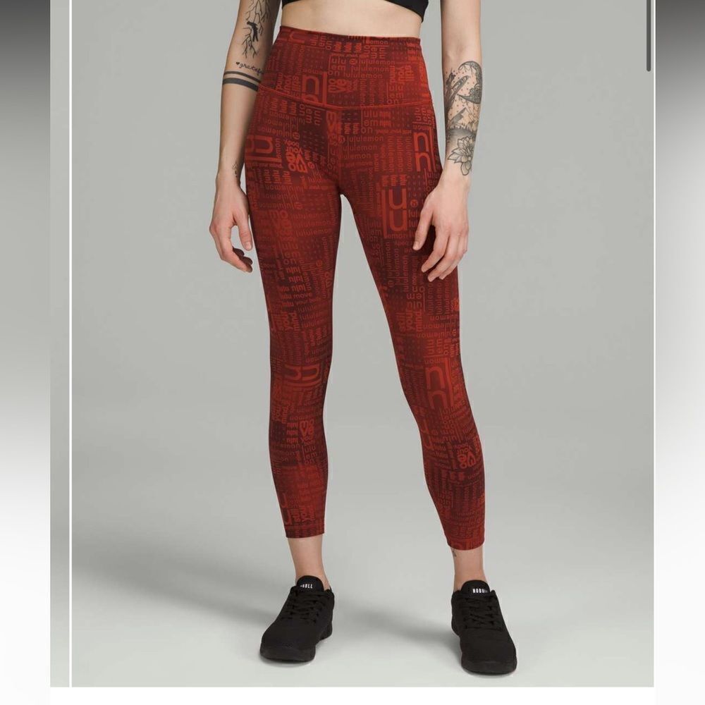 NWT New LULULEMON High Rise HR Wunder Under Tight  LLBR Red Ombré Logo Print 8